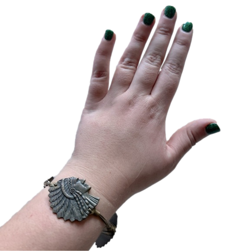 FSU Fans Students Bourbon & Boweties Wire Wrap Pewter Indian Chief Head Bracelet